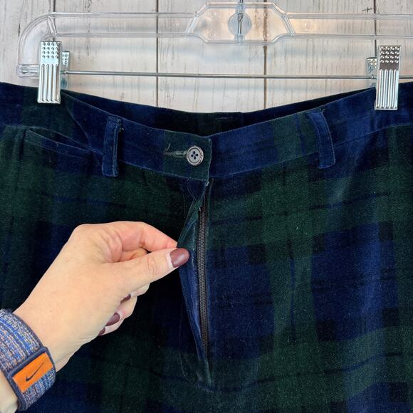 VTG Lauren Ralph Lauren Blue/Green Tartan Plaid Velvet High Rise Pants Size 10 - Picture 9 of 16
